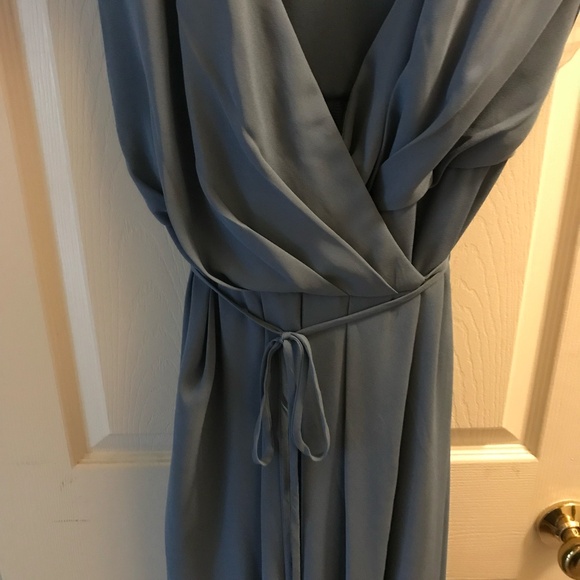 FLUTTER SLEEVE GEORGETTE WRAP BRIDESMAID DRESS, STEEL BLUE, SIZE 20 - Picture 4 of 6